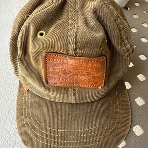 Levi Strauss & Co Brown Corduroy Baseball Cap Orange Tag with Leather Patch